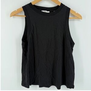 Vince Womens Black Everyday Classic Large Scoop Neck Tank Top Linen Cotton Basic